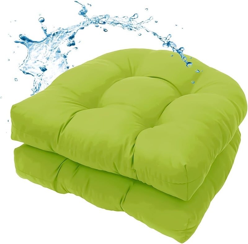 MTMR Outdoor Chair Cushions Set of 2, 19x19 Waterproof Wicker Seat Cushions for Patio Furniture, Thick Tufted Outdoor Replacement Furniture Pad for Porch Lawn Wicker Desk Dining Rocking Chair, Green - Image 1